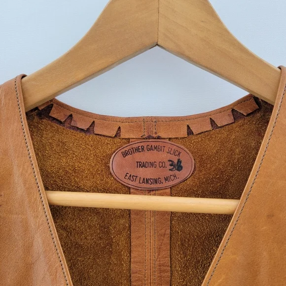Brother Gambit Slick Vintage 70s Leather Vest Size Small Boho Western Southwest